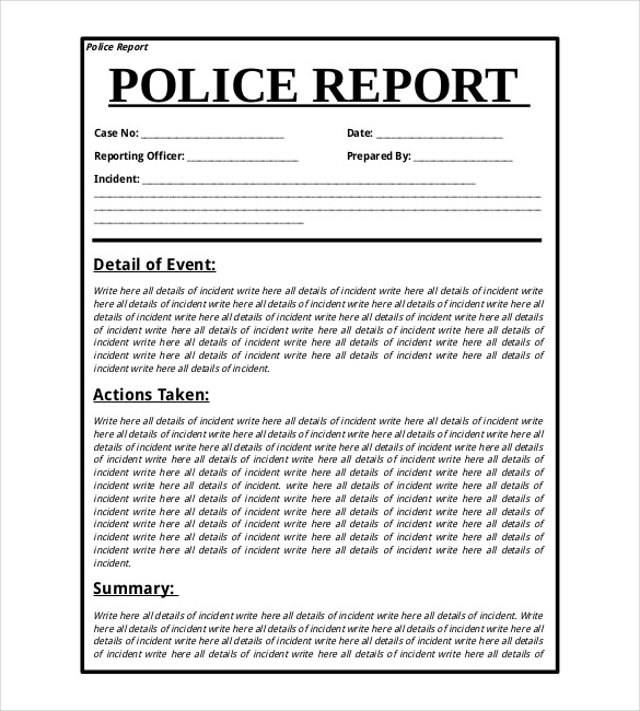 free police report template