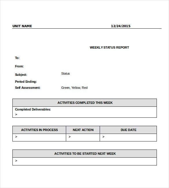 weekly status report template doc