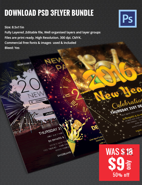 new year flyer bundle mockup