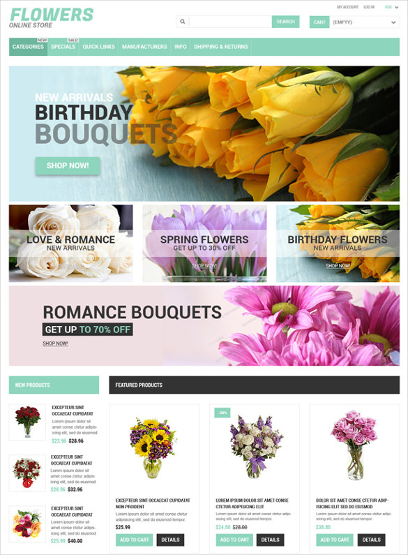 free online flowers store zencart php theme