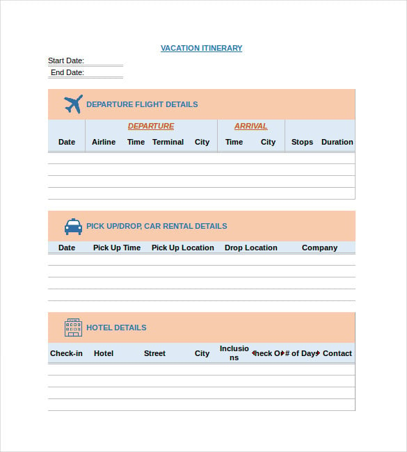 vacation itinerary template in excel