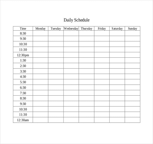 daily itinerary template pdf