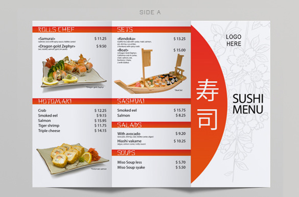 tri fold sushi menu template