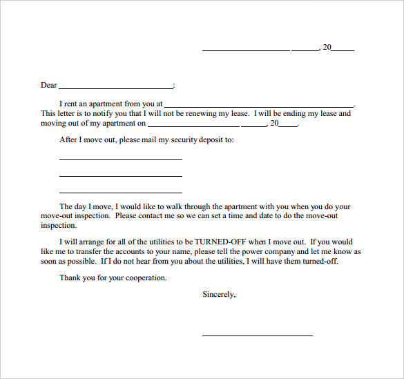 notice letter of lease termination of tenant printable
