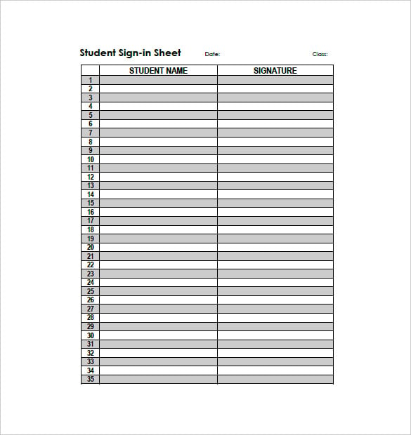 blank printable student sign in spread sheet pdf format