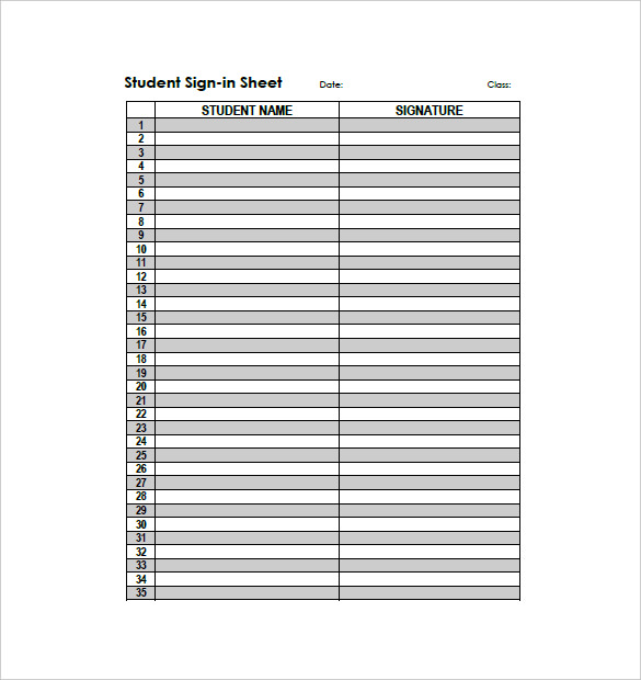 blank printable student sign in spread sheet pdf format