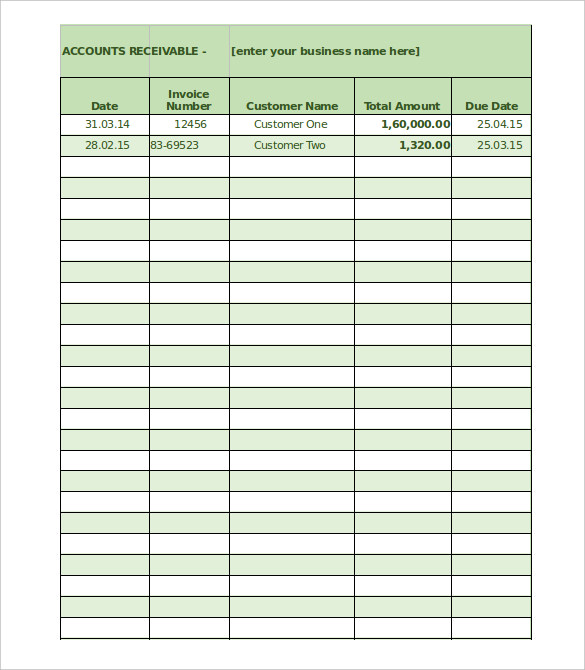 Accounts Receivable Spreadsheet Template