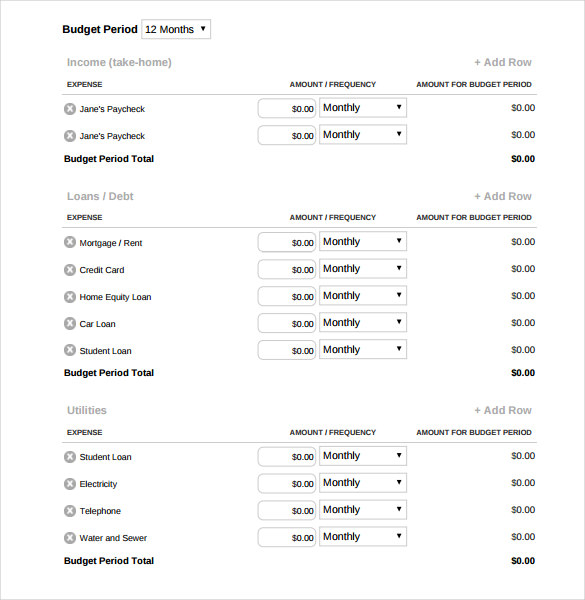 months household budjeting template online