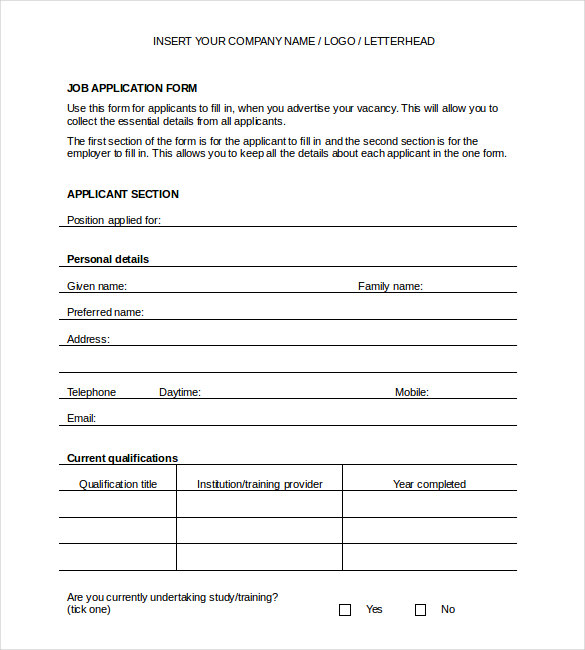 job application form for excel Excel, PDF Application Word, Templates 20  â€“ Free