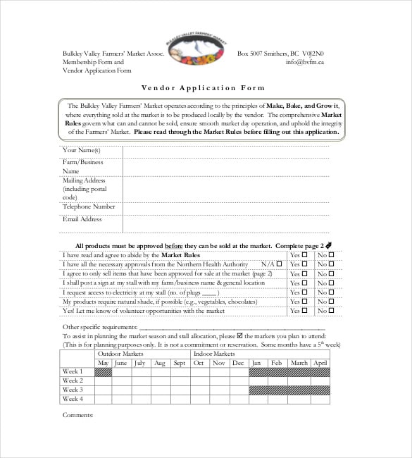 vendor application form template pdf