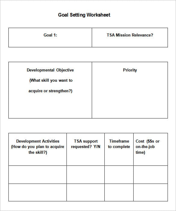 tsa mission goal setting worksheet doc download