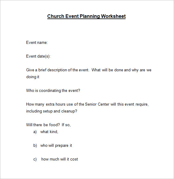 sample church event planning worksheet template word doc