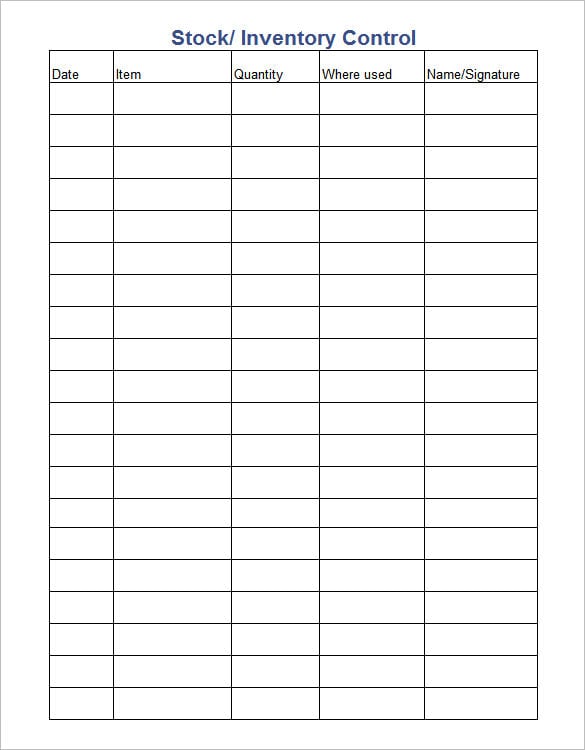blank stock inventory control worksheet template download