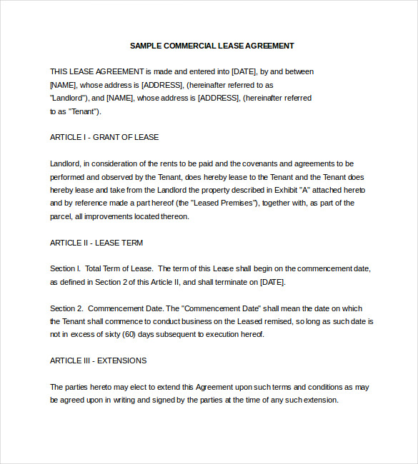 SAMPLE COMMERCIAL LEASE AGREEMENT Word Format