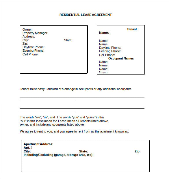 free residential lease agreement word