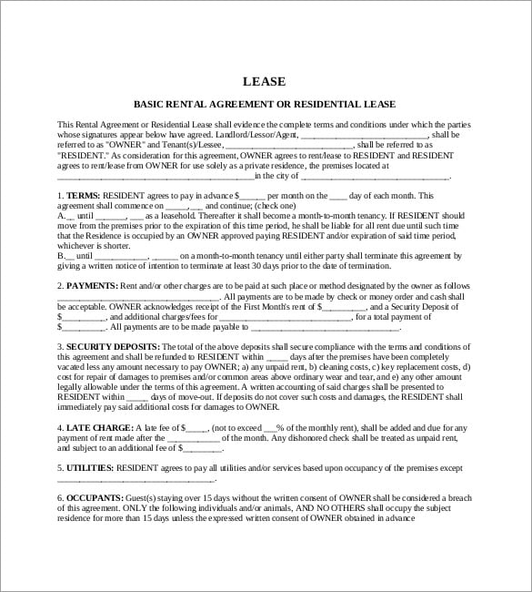 basic rental agreement template pdf