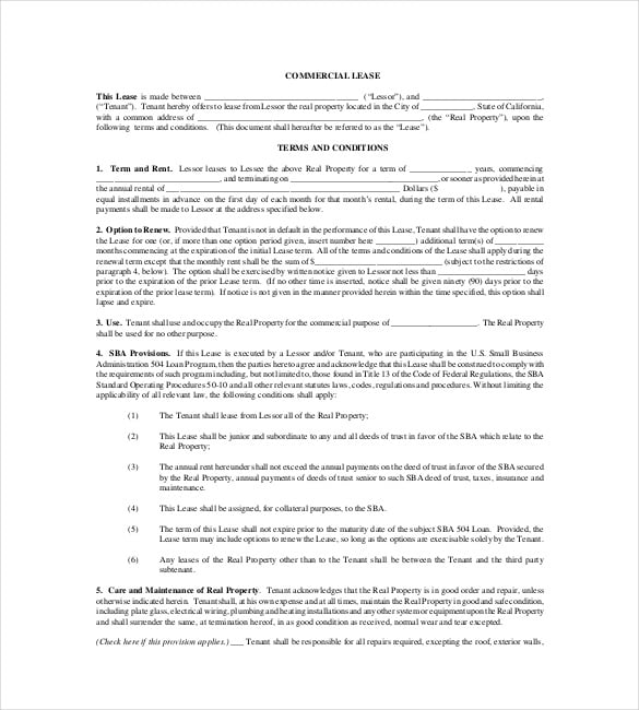 sample commercial lease template pdf