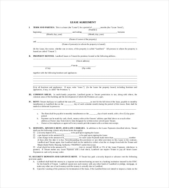 free contract lease template pdf format