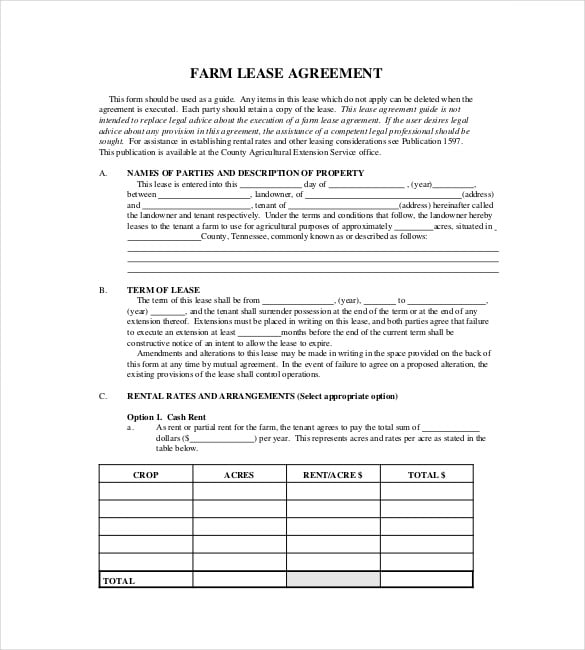 free farm lease template pdf