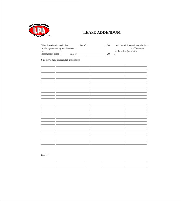 lease rental agreement addendum form pdf