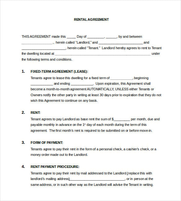 lease agreement document template word format