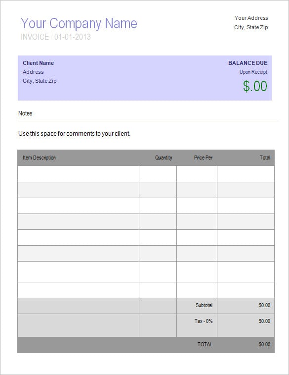 free blank invoice template for microsoft word doc download