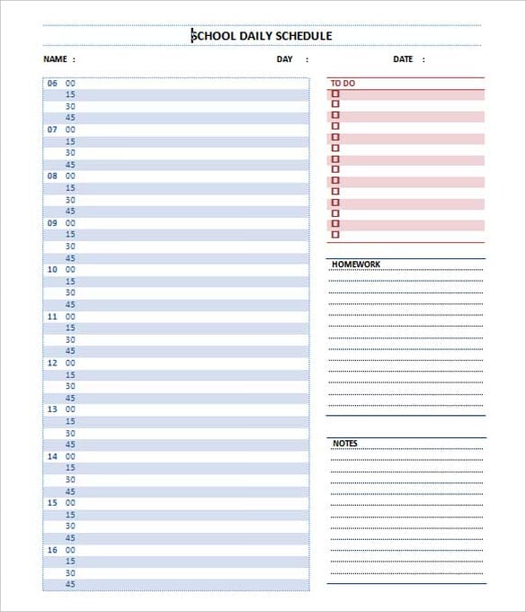 free daily school schedule microsoft template download