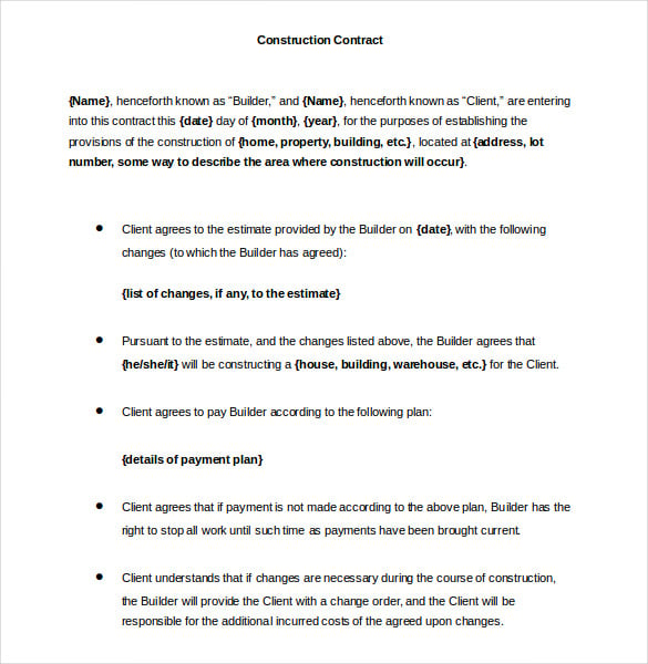 printable construction contract templat word format