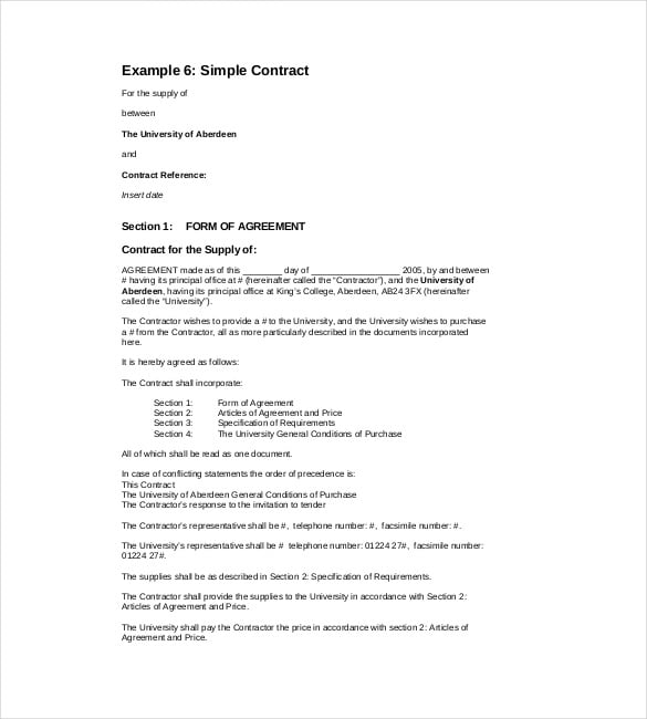 simple contract template pdf free