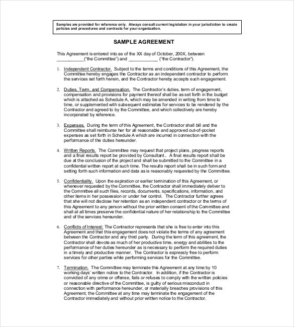 sample contract agreement template pdf