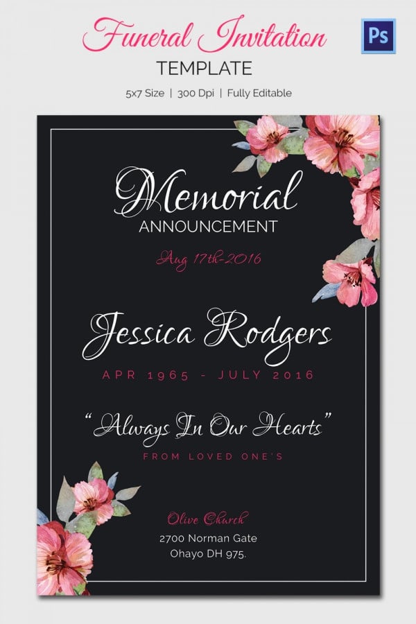 Funeral Invite Template Printable Templates