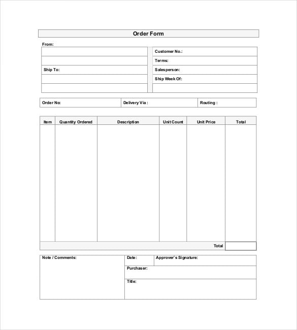 sample order form template pdf format