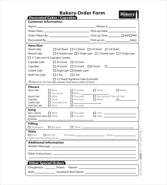 cake order forms printable