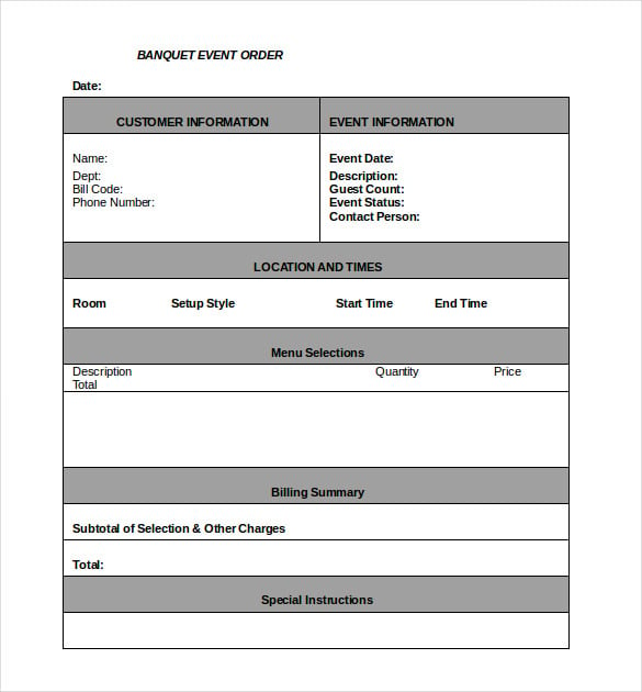 banquet event order template in word format download