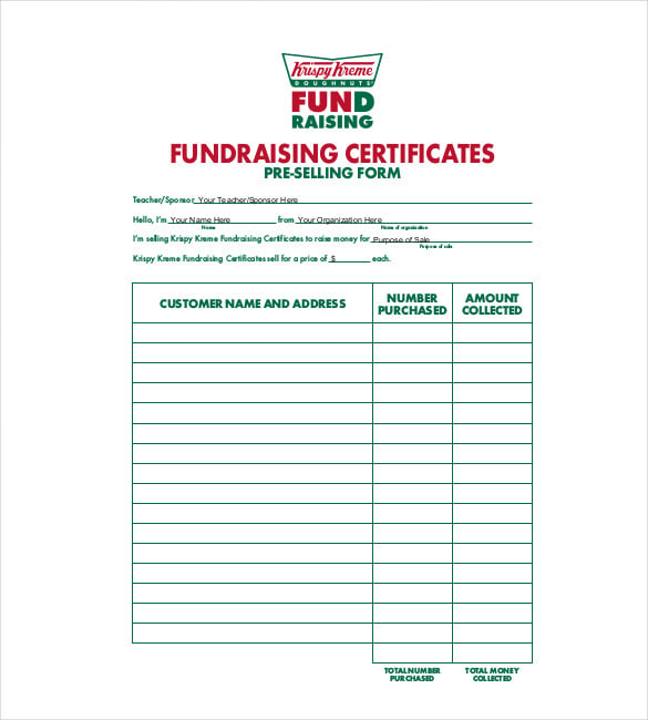 blank fundraiser order form template pdf