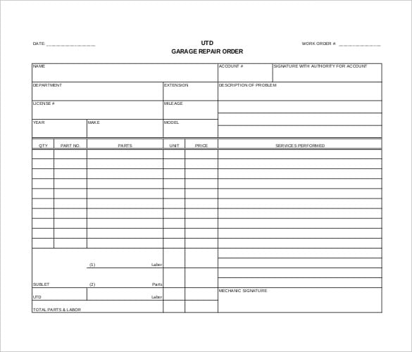work orders free work order form template for excel resolution
