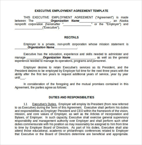 executive employment agreement word format free download