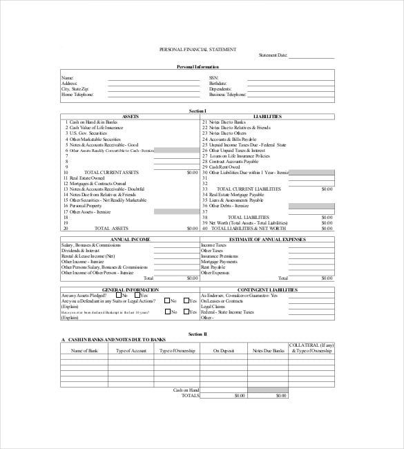 blank personal financial statement pdf format