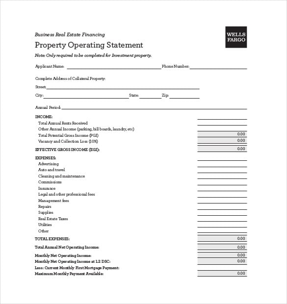 sample real estate income statement pdf download