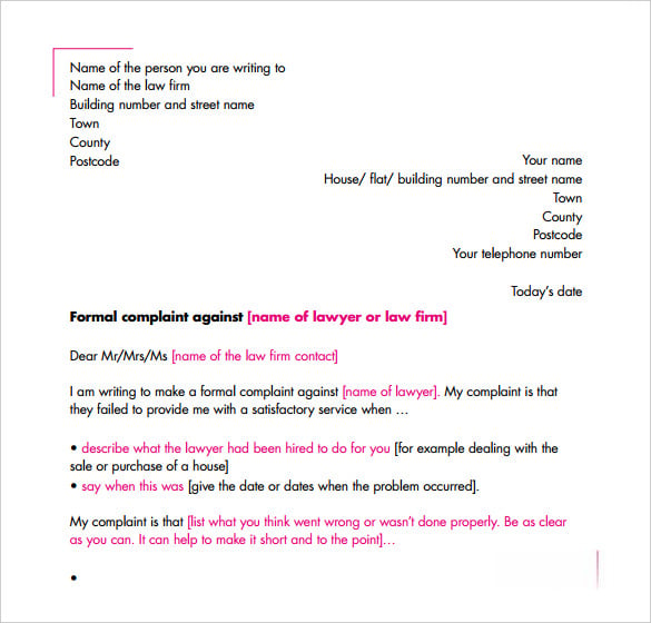 legal formal complaint letter template pdf printable