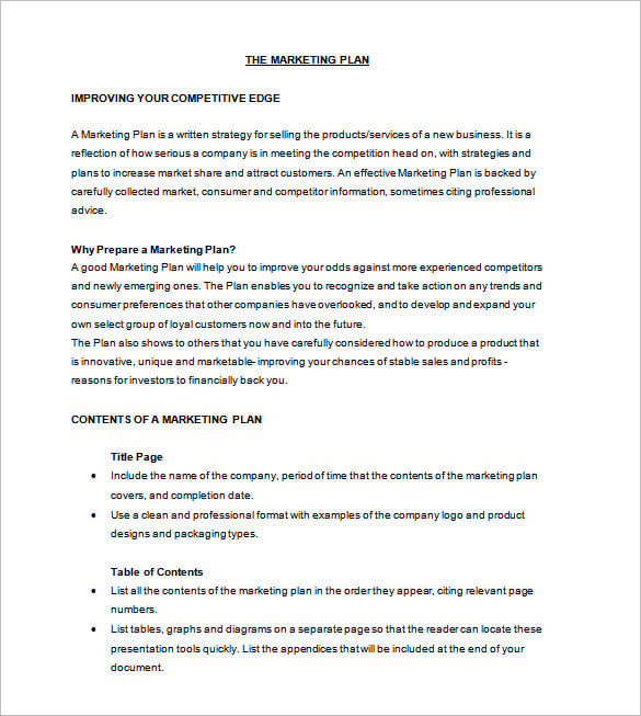 sample business marketing plan word doc download