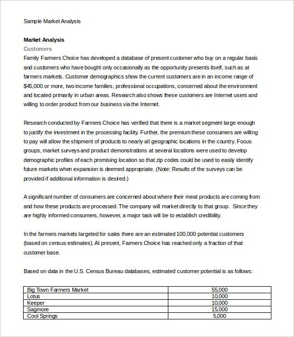 sample customers market analysis template word format