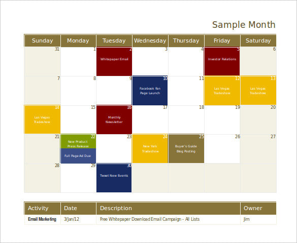 free sample marketing calendar template excel format