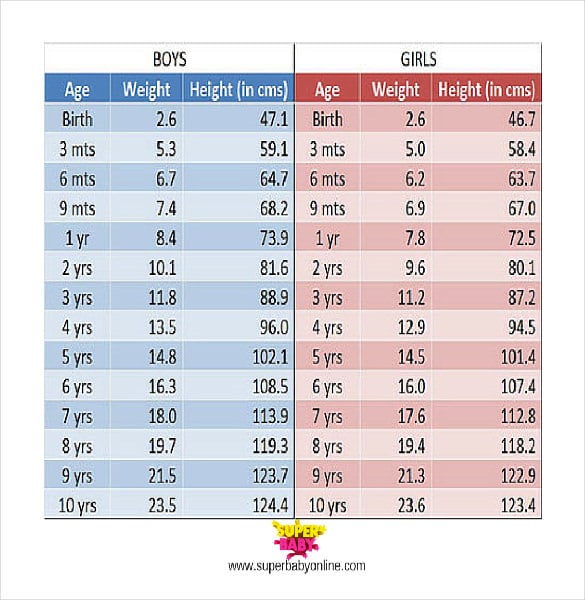 free height and weight chart for kids word doc download