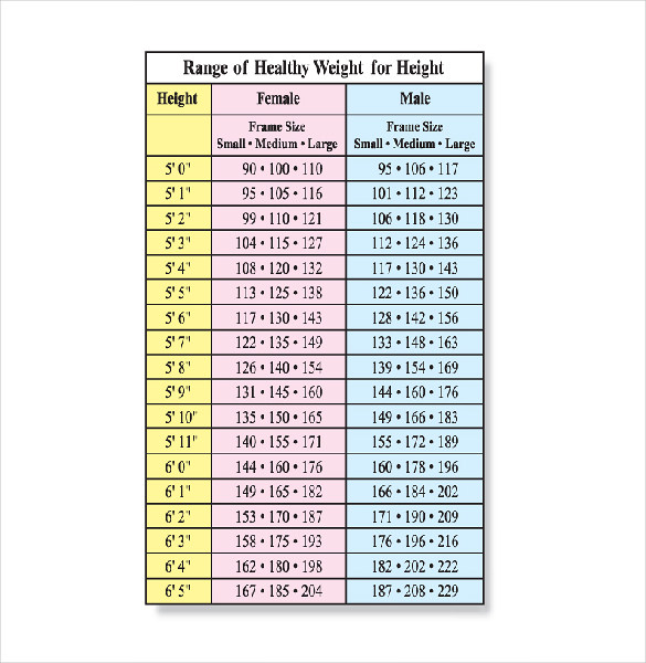 height and weight chart for men doc printable