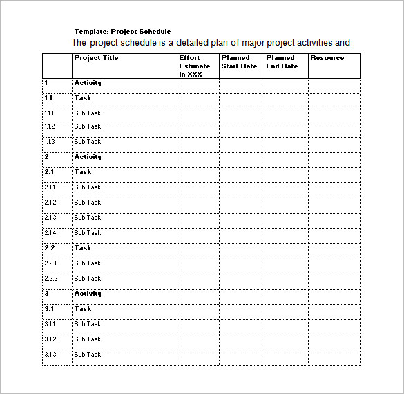 blank project schedule template sample excel format download