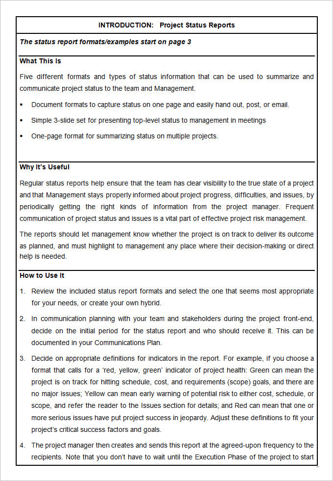 free download project status report template example