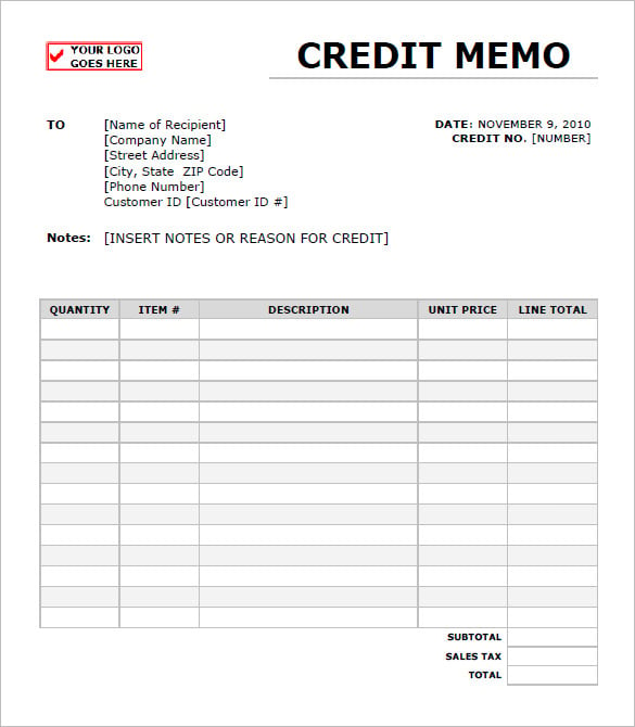 free blank credit memo form template pdf format
