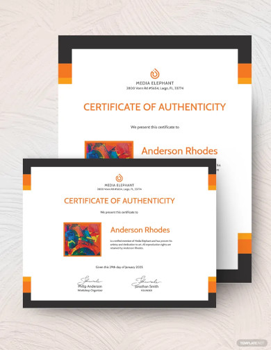 authenticity certificate with photo template