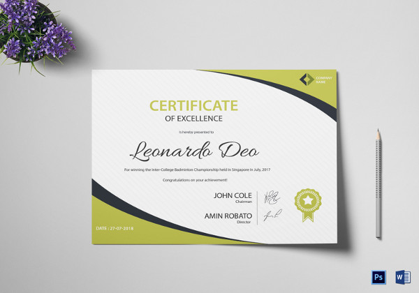 certificate of excellence template